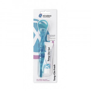 Miradent Tong-Clin® Gel Скребок с щеткой и гелем для чистки языка , 15 мл
